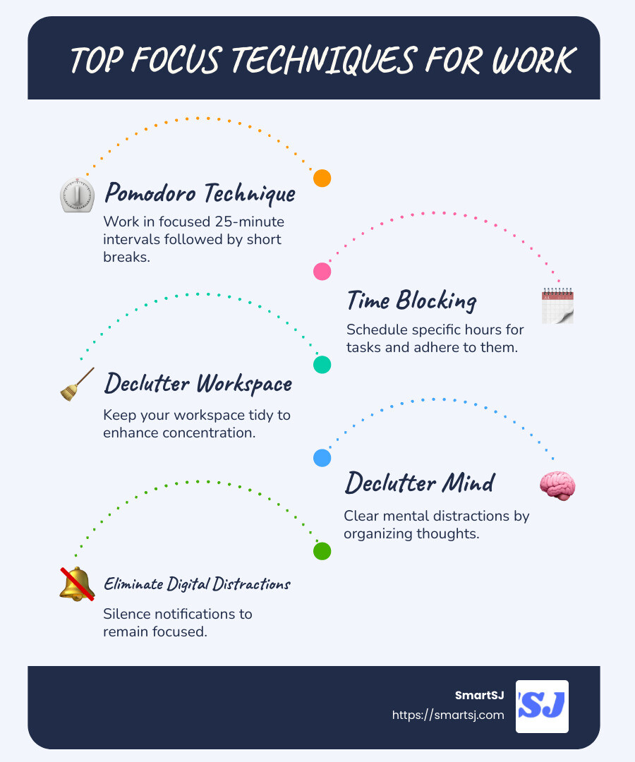 Effective Focus Techniques Infographic - Focus techniques for work infographic infographic-line-5-steps-blues-accent_colors